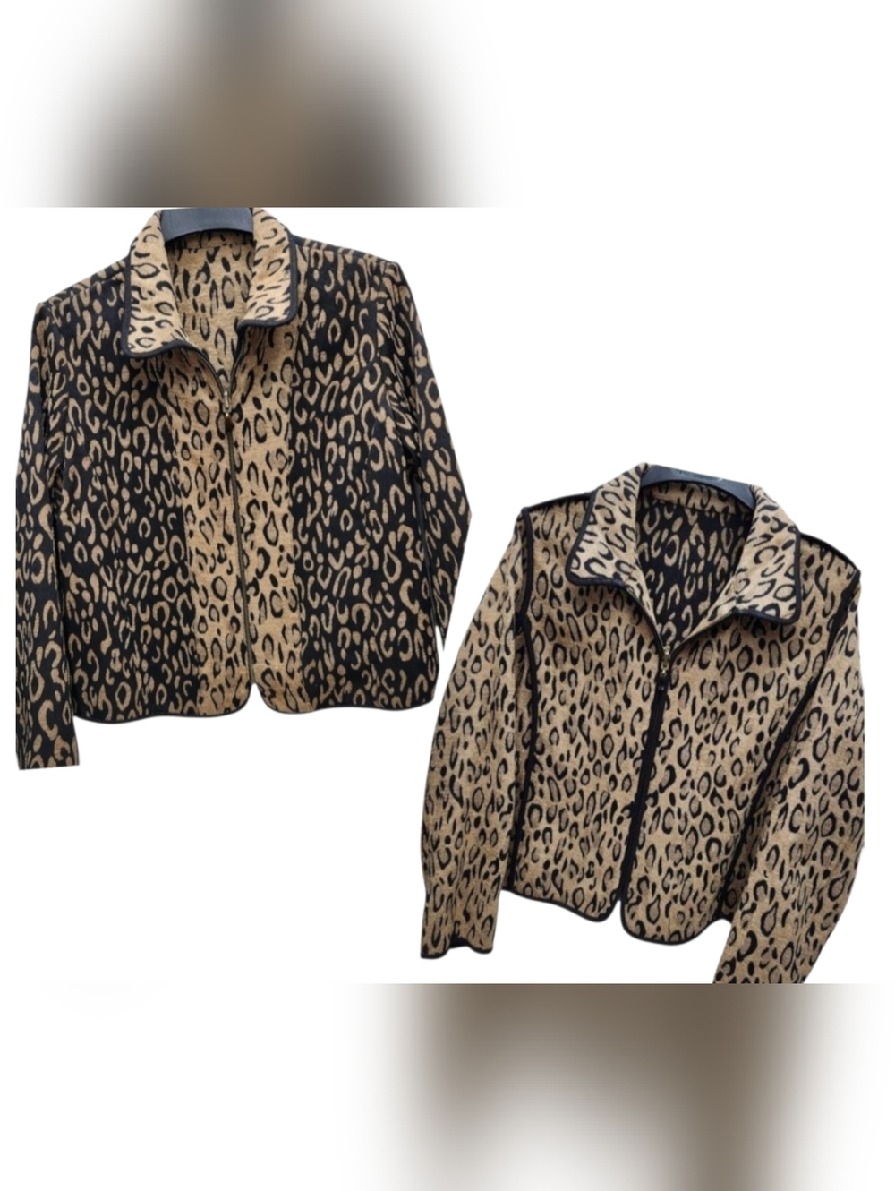 Animal Print Reversible Jacket Womens Large Black Tan Full Zip Unbranded Casual